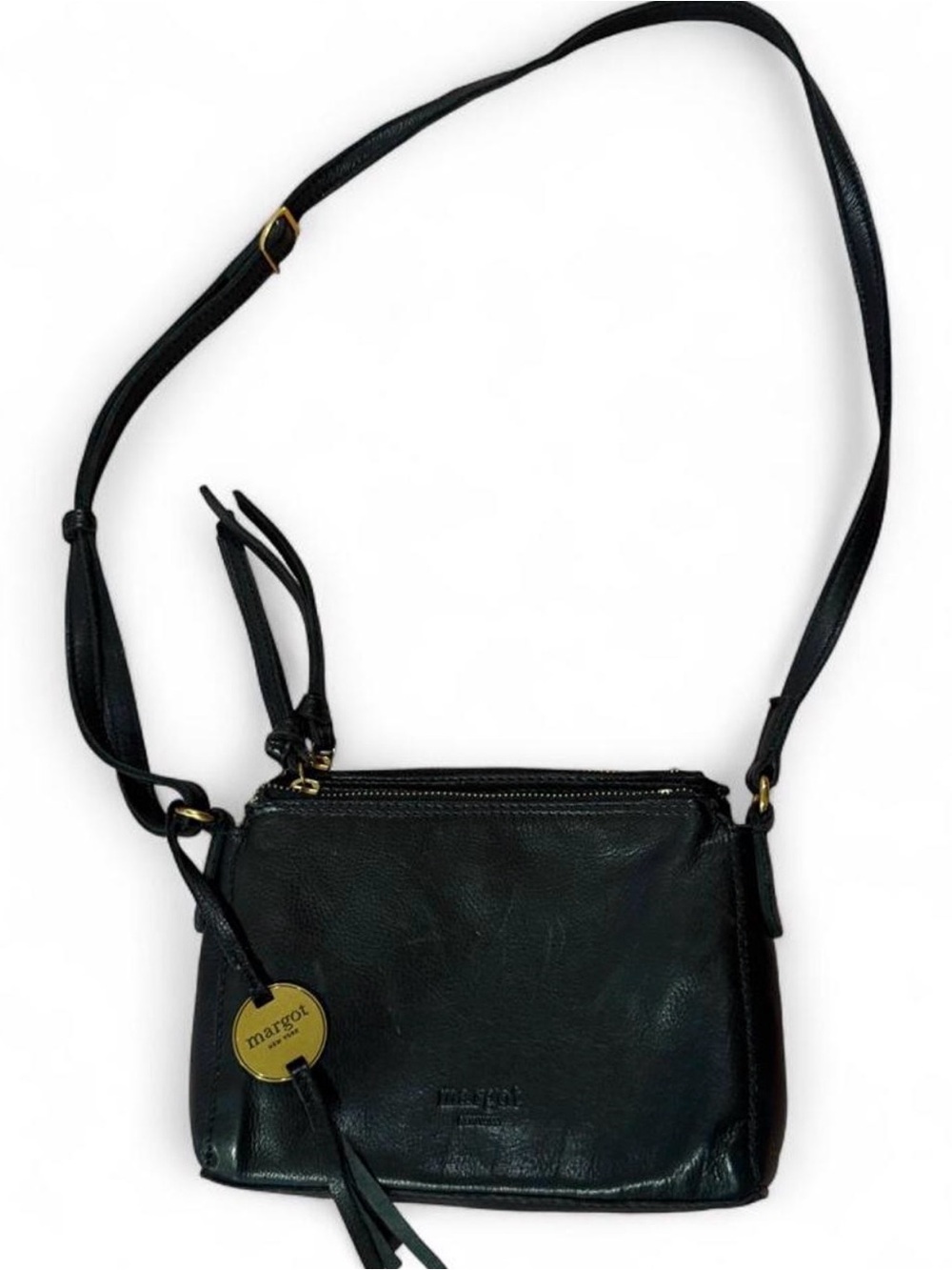 margot Black Leather Crossbody with Gold Accent